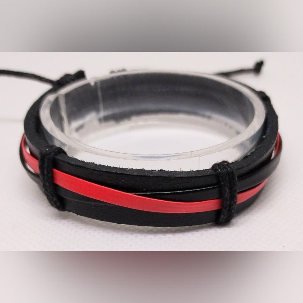 Men's bracelet leather layered black new e83